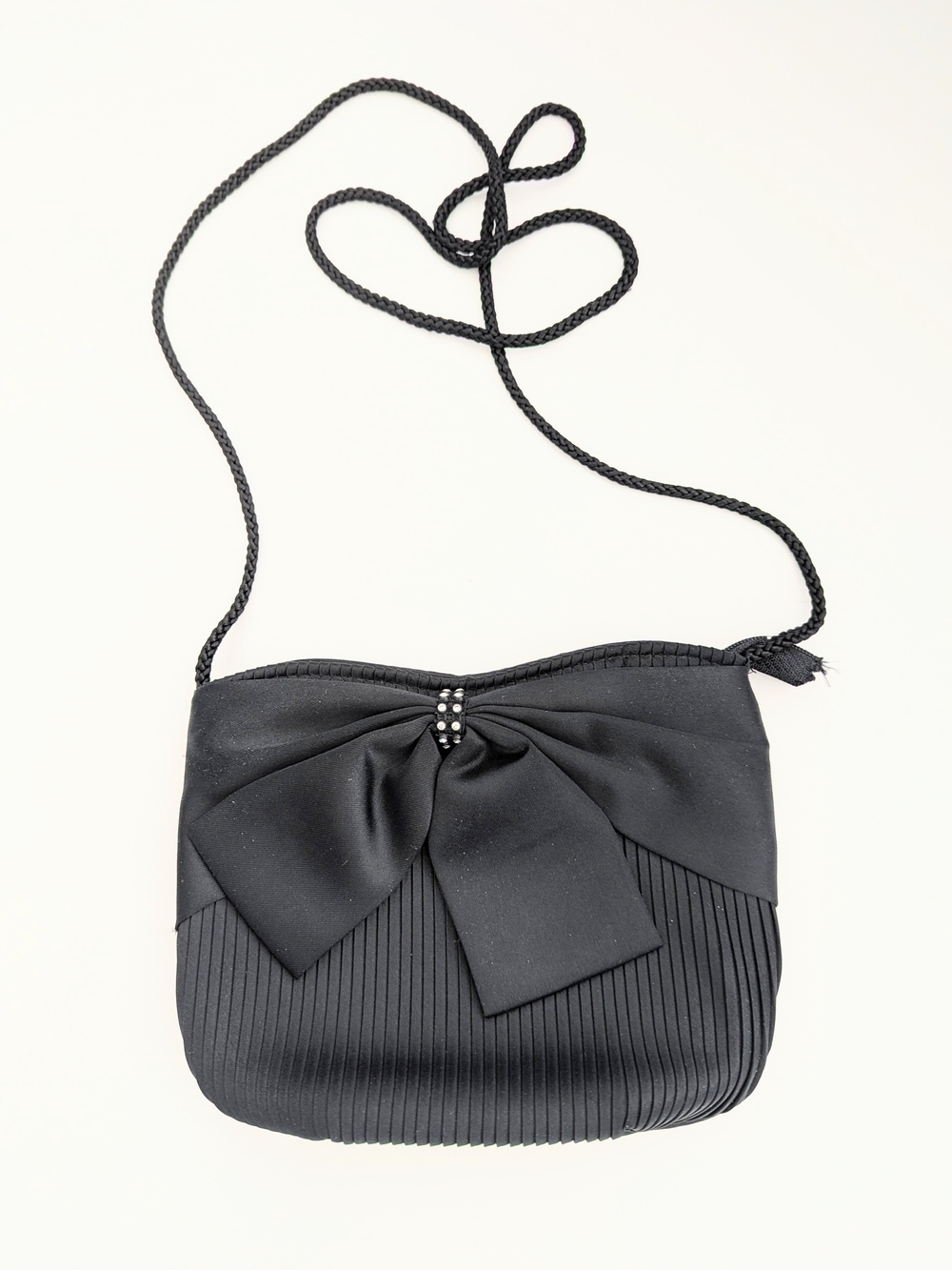 Black Satiny Bow w/Rhinestones Crossbody/Shoulder Evening/Formal Bag/Purse